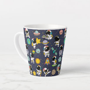 Tasse Latte Dessin animé d'astronaute dans l'espace extra-atmo