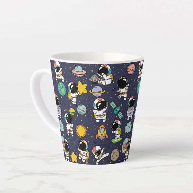 Tasse Latte Dessin animé d'astronaute dans l'espace extra-atmo (Angle gauche)