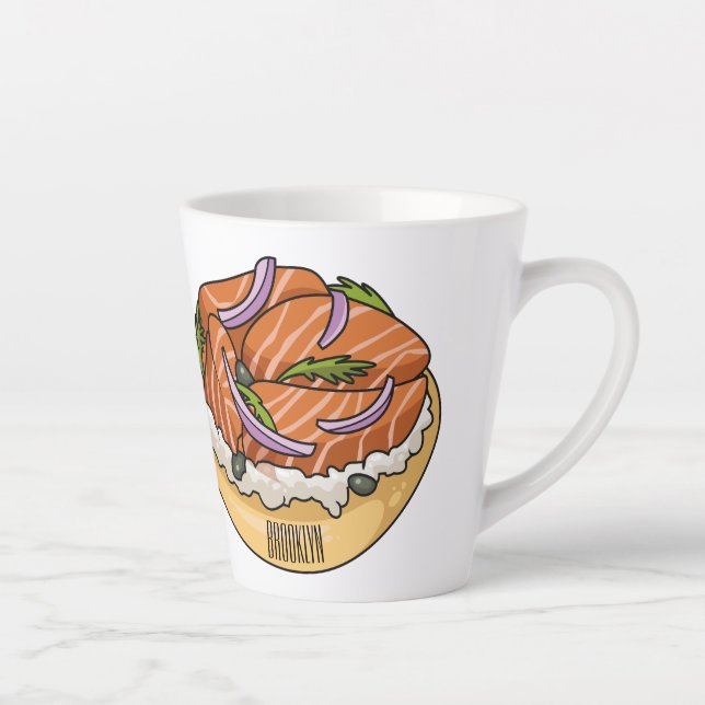 Tasse Latte dessin animé de bagel saumon (Droite)