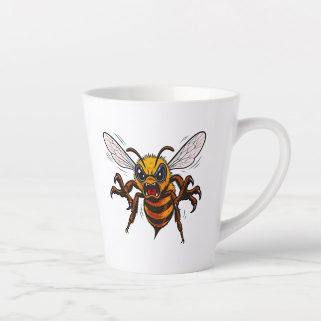 Tasse Latte Dessin animé de guêpe en charge, insecte audacieux (Droite)