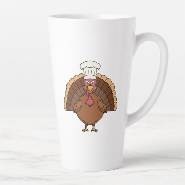 Tasse Latte Dessin animé dinde chef Thanksgiving (Droite)