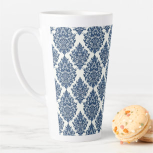 Tasse Latte dessin damas bleu