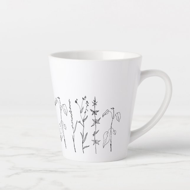 Tasse Latte Dessin de ligne botanique minimaliste (Droite)