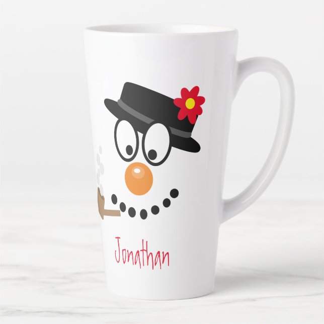 Tasse Latte Dessin de Noël Snowman Nom du visage (Droite)