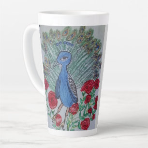 Tasse Latte Dessin de rose d'amour de paon 