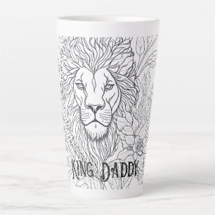 Tasse Latte Dessin Lion avec Fleurs Roi Papa, Père Boho