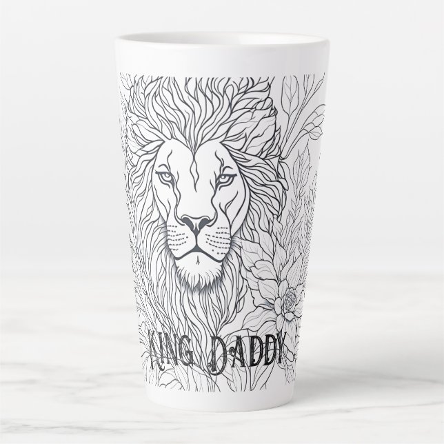 Tasse Latte Dessin Lion avec Fleurs Roi Papa, Père Boho (Devant)