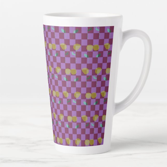 Tasse Latte Deux carrés de fleurs (Droite)
