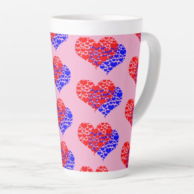 Tasse Latte Deux cœurs bleu et rouge (Angle droit)