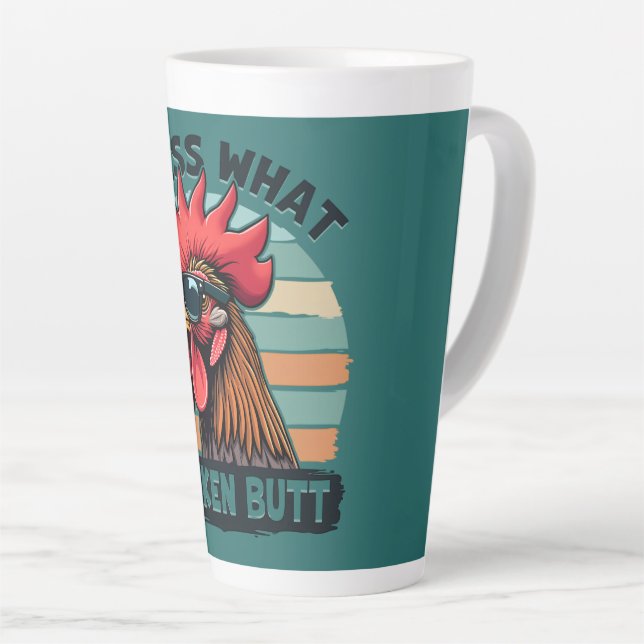 Tasse Latte Devinez quoi Cul de Poulet Drôle Rétro Coq (Angle droit)