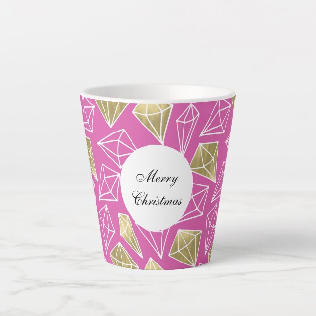 Tasse Latte Diamants d'or rose Noël (Devant)