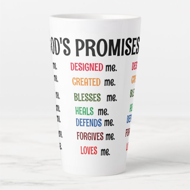 Tasse Latte Dieu me conçoit et collection de promesses. (Devant)