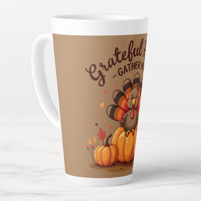 Tasse Latte Dinde de Thanksgiving à Cœurs Reconnaissants (Angle gauche)