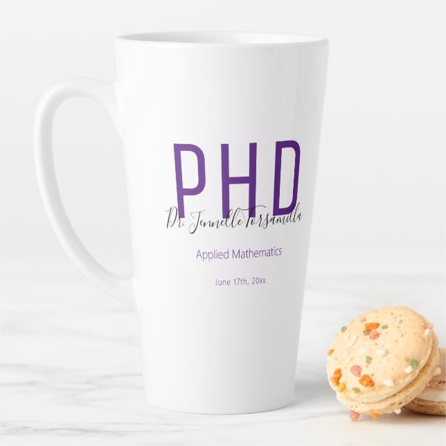 Tasse Latte Diplômé Garder Purple Nom Diplôme PhD (En situation)