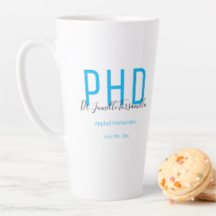 Tasse Latte Diplômé Keepsaké bleu Noir Nom Diplôme PhD