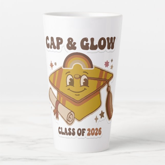 Tasse Latte Diplôme Rétro Cap & Glow Promotion 2026 (Devant)