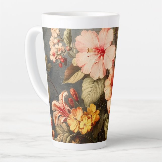 Tasse Latte Disposition florale vintage vibrante (Angle gauche)