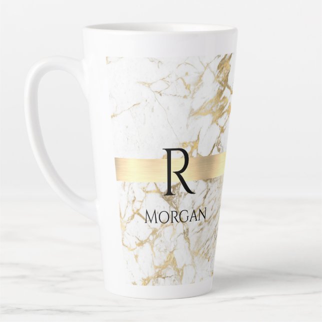 Tasse Latte do-it-yourself Monogramme Texte noir, Marbre blanc (Gauche)