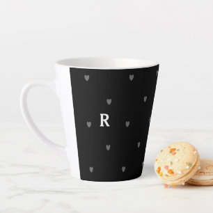 Tasse Latte Doodle Hearts Motifs Black Red Monogramme initial