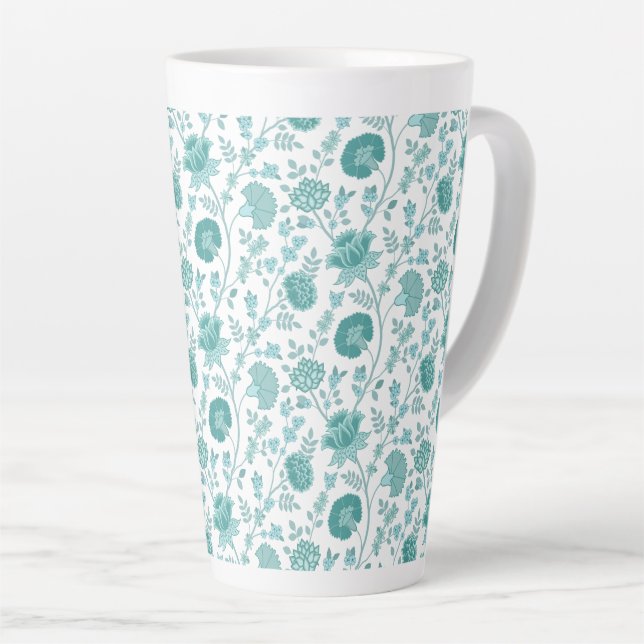 Tasse Latte Dos de motifs floraux jacobéens sur blanc (Angle droit)