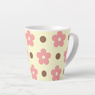 Tasse Latte Douce Florale Rose et Marron à Points Rétro