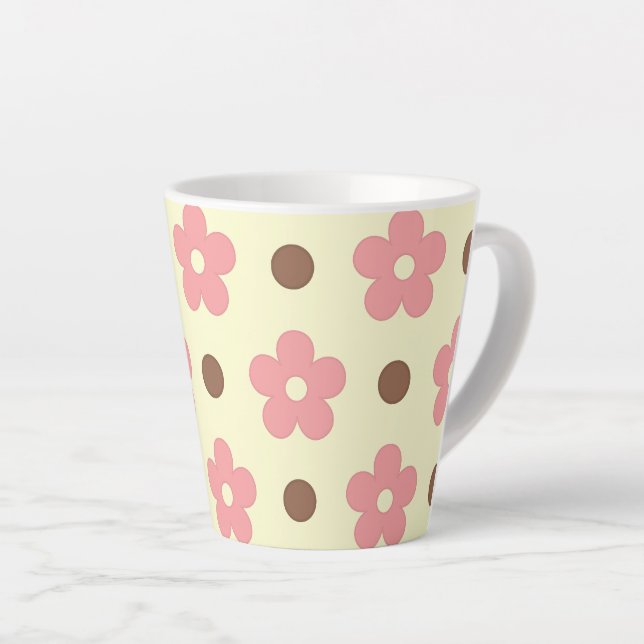 Tasse Latte Douce Florale Rose et Marron à Points Rétro (Angle droit)