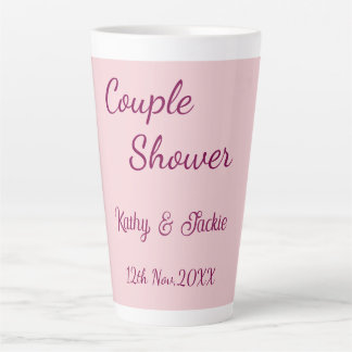 Tasse Latte douche de couple rose violet pastel mariage nom da