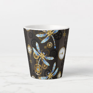 Tasse Latte Dragonflies de Steampunk sur arrière - plan rayé