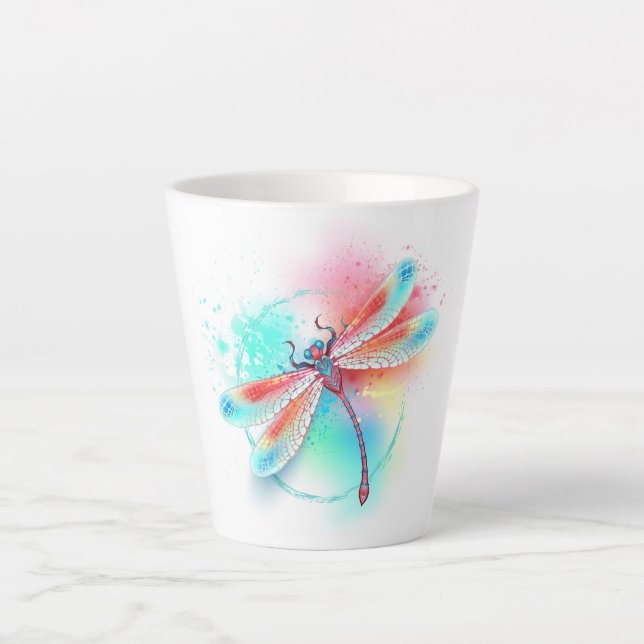 Tasse Latte Dragonfly rouge sur l'arrière - plan aquarelle (Devant)