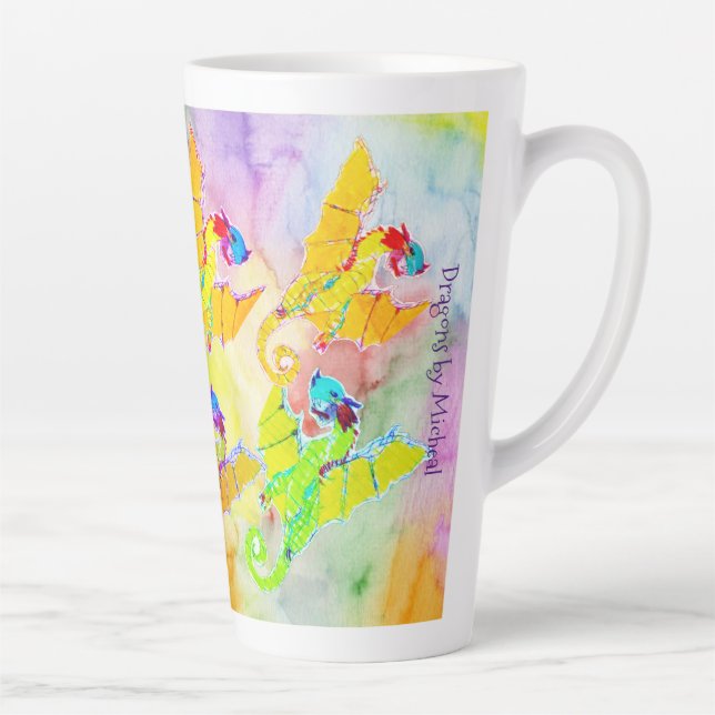 Tasse Latte Dragons sur l'aquarelle (Droite)