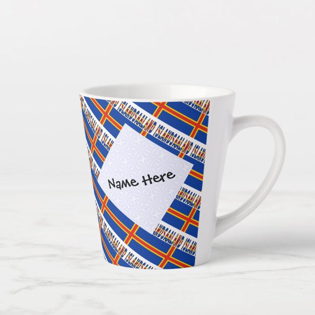Tasse Latte Drapeau Aaland et Ålander Carrelé Personnalisé (Droite)