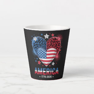 Tasse Latte Drapeau Cœur Léopard 1776 2026 4 juillet