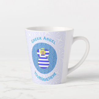 Tasse Latte Drapeau d'ange blond grec personnalisé