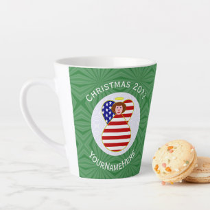 Tasse Latte Drapeau de Noël ange aux cheveux roux USA Personna
