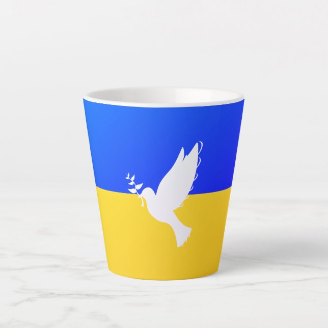 Tasse Latte Drapeau d'Ukraine - Dove of Peace - Freedom - Peac (Devant)