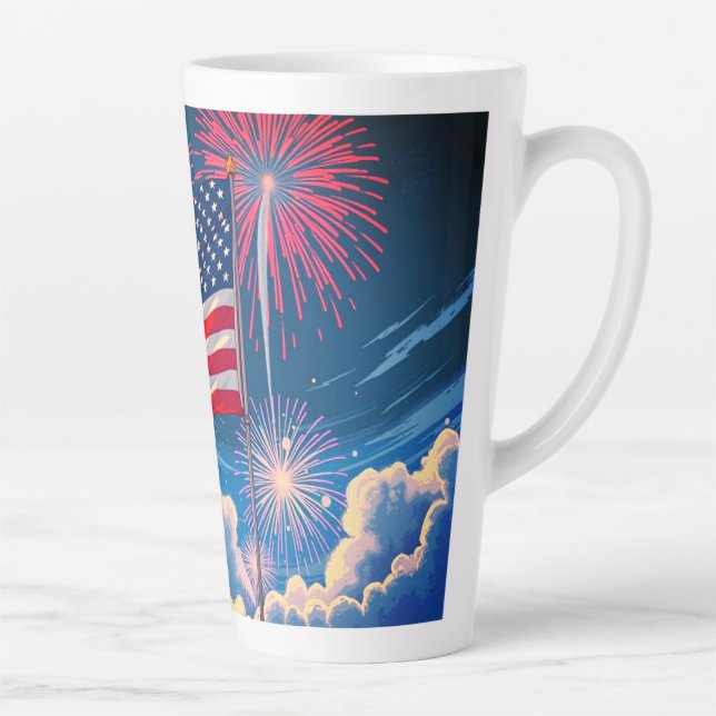 Tasse Latte Drapeau patriotique américain avec feux d'artifice (Droite)