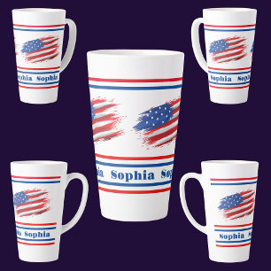 Tasse Latte Drapeau patriotique américain personnalisé