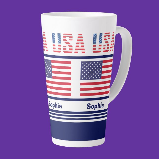 Tasse Latte Drapeau patriotique américain personnalisé (Créateur téléchargé)