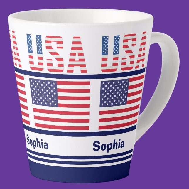 Tasse Latte Drapeau patriotique américain personnalisé (Créateur téléchargé)
