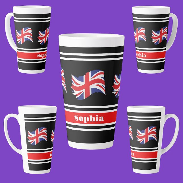 Tasse Latte Drapeau personnalisé du Royaume-Uni (Créateur téléchargé)