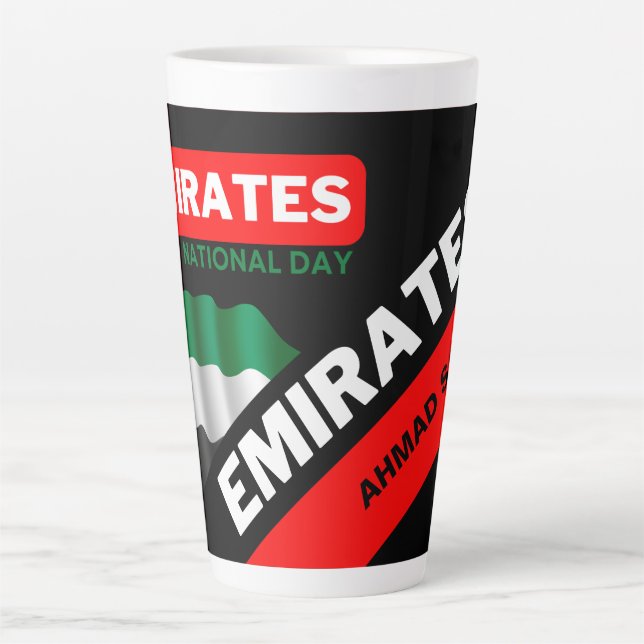 Tasse Latte Drapeau Personnalisé Patriotique Émirats Arabes Un (Devant)