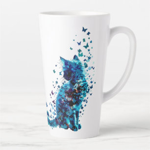Tasse Latte Dreamy Blue Cat - Papillon & Art Floral