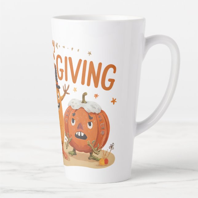 Tasse Latte Drôle Citrouilles de Thanksgiving en Casquette sor (Droite)