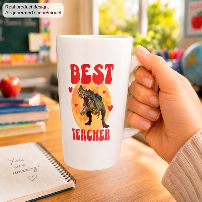 Tasse Latte Drôle de dinosaure Dino Meilleur enseignant (Créateur téléchargé)