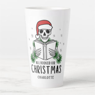 Tasse Latte Drôle de squelette de lecture pour Noël tout réser