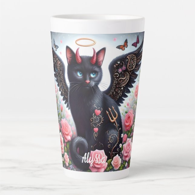 Tasse Latte Drôle démon noir et chat ange (Devant)
