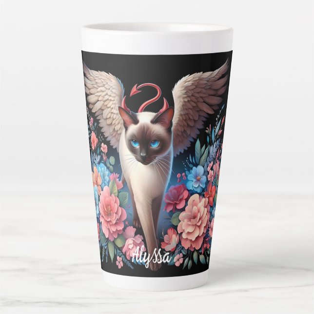 Tasse Latte Drôle démon siamois et chat ange (Devant)
