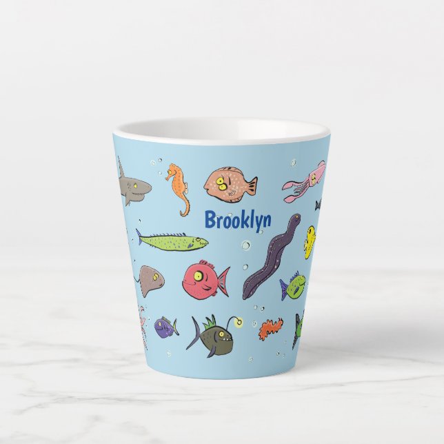 Tasse Latte Drôle des créatures marines dessin motif (Devant)