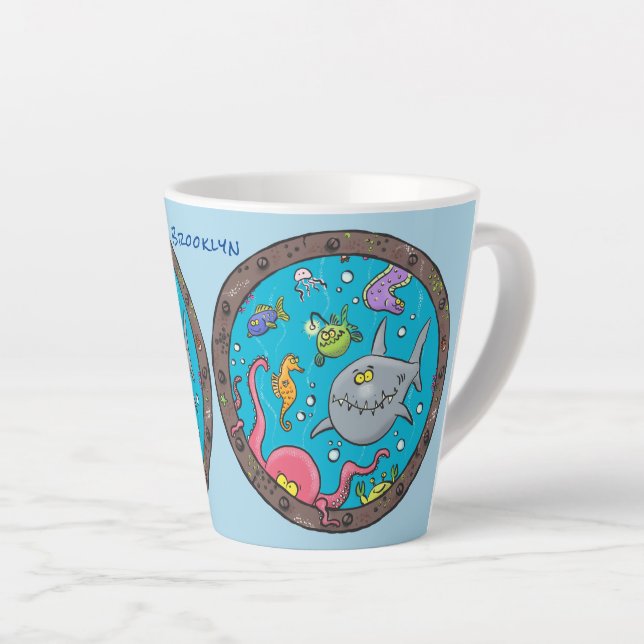 Tasse Latte Drôle des créatures marines sous l'eau dessin anim (Angle droit)