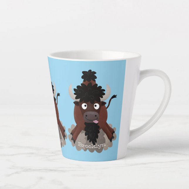 Tasse Latte Drôle dessin animé de bison de buffle (Droite)
